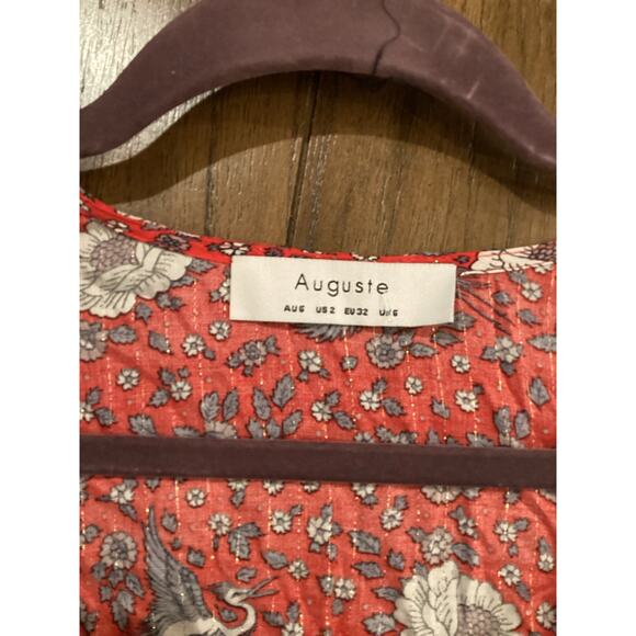 AUGUSTE Valentina Fiesta Day Dress Off Red Metallic Cranes short sleeve midi 2 - Picture 9 of 10